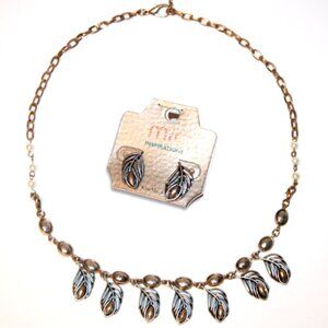 Peacock Feathers Necklace / Bracelet and Earrings Set Antique Bronze